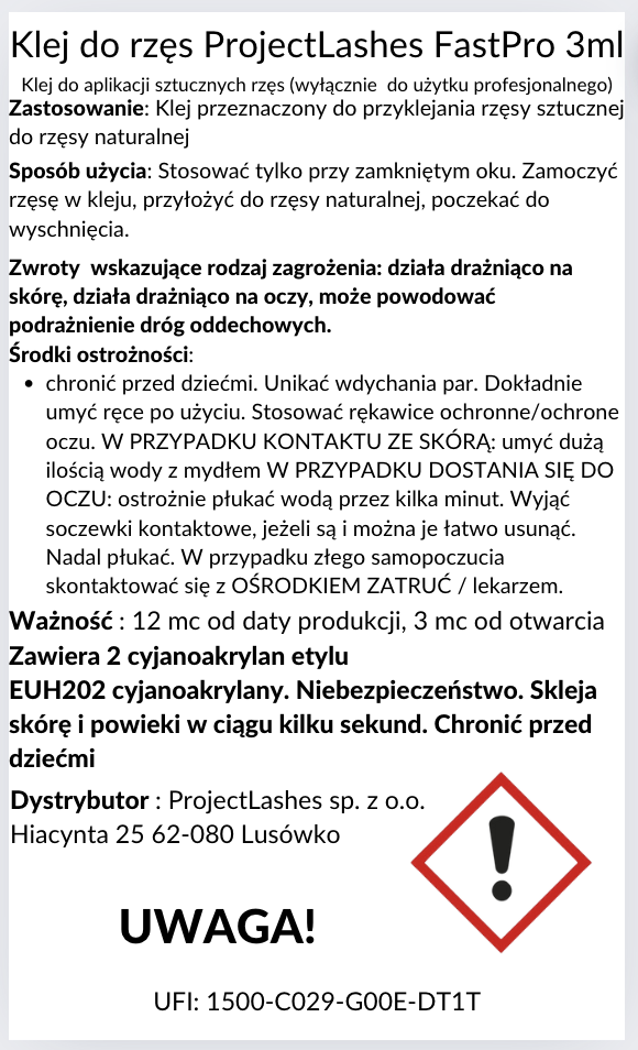 Klej do rzęs FAST PRO ProjectLashes 3g + GRATIS