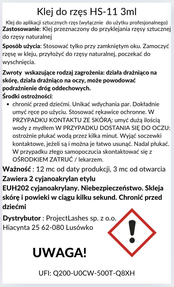 Klej do rzęs HS-11 ProjectLashes 3g + GRATIS