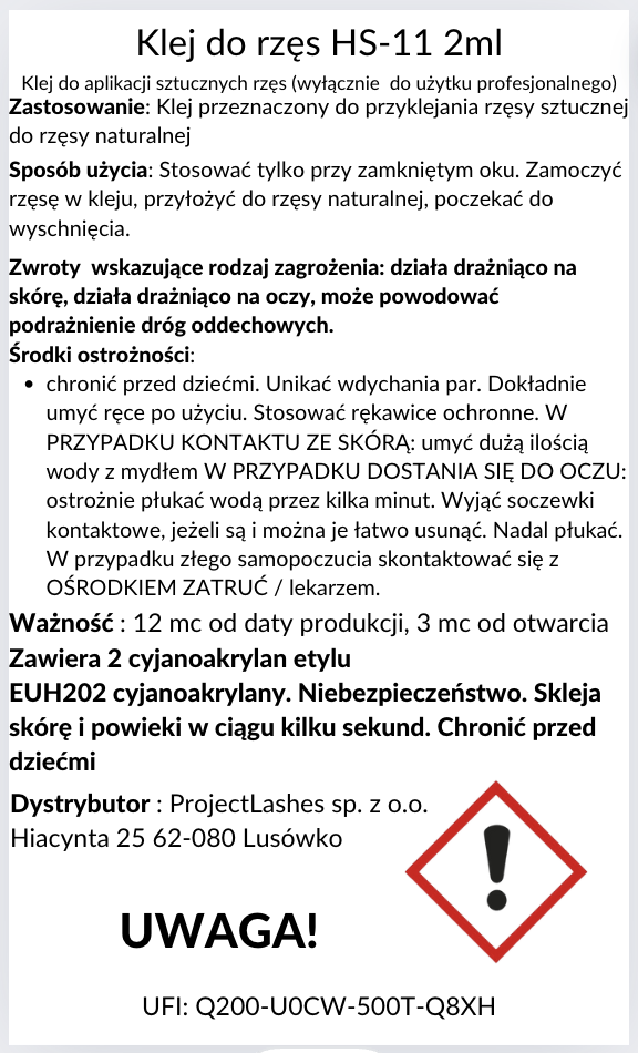 Klej do przedłużania rzęs HS-11 ProjectLashes 2g + GRATIS szybki