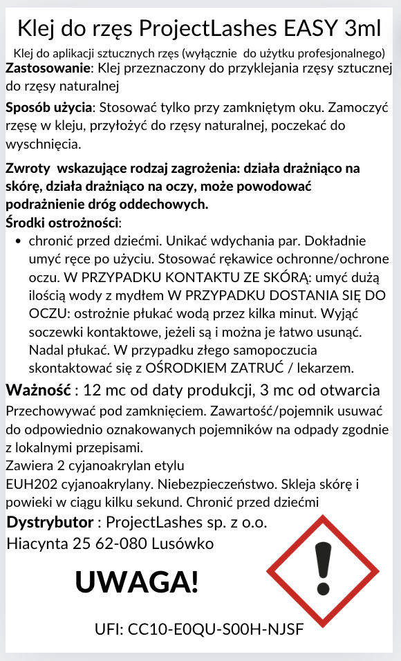 Klej do rzęs ProjectLashes EASY 3g + GRATIS