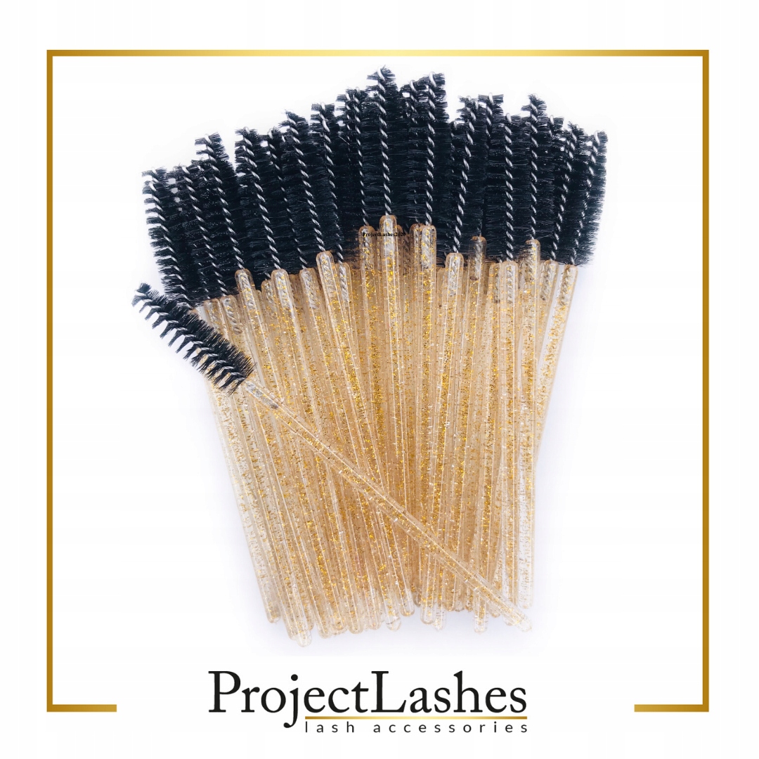 SZCZOTECZKA Kryształ DO RZĘS 50SZT złoty brokat ProjectLashes