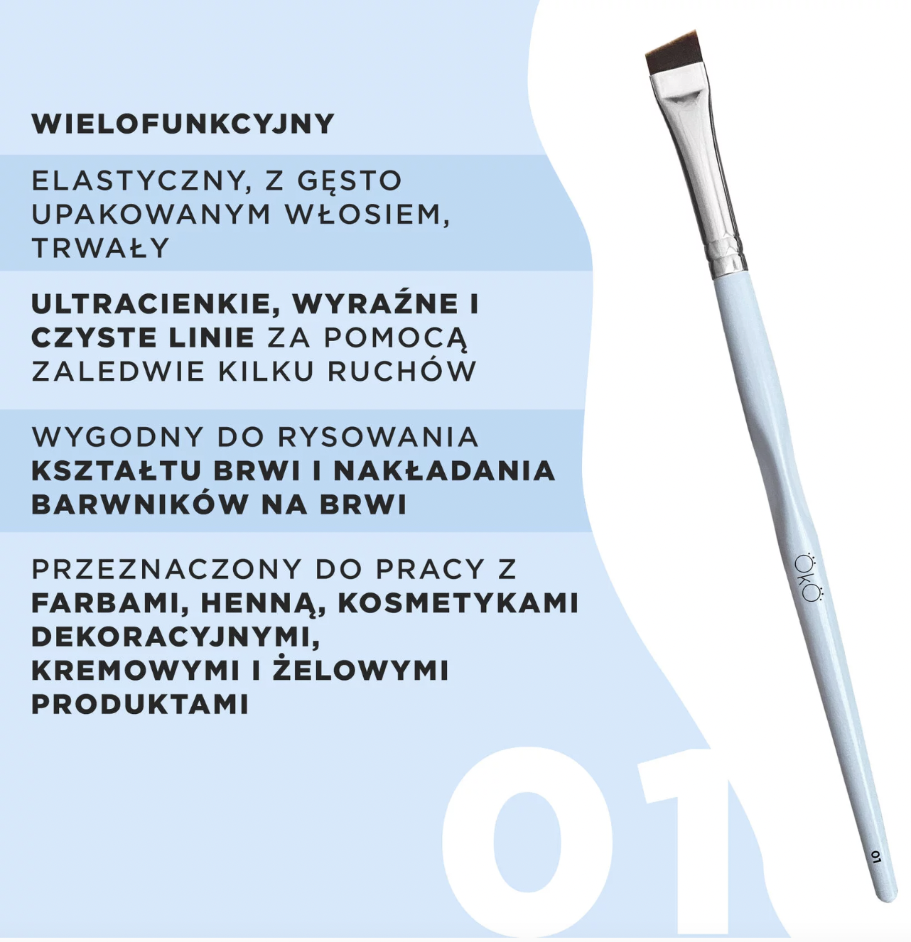 Pędzel OKO #1 do stylizacji brwi duży skośny pędzelek