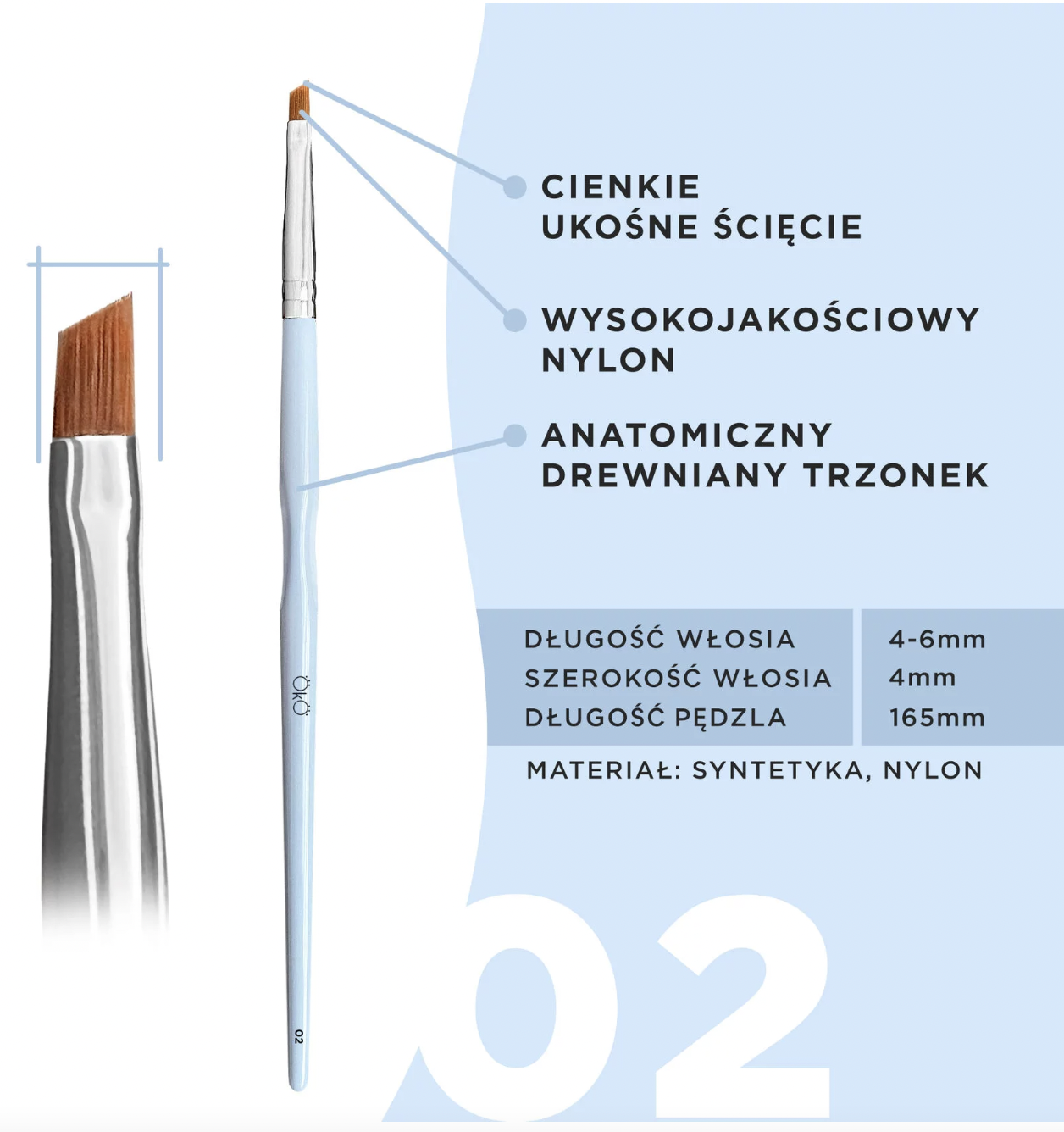 Pędzel OKO #2 do stylizacji brwi mini skośny pędzelek