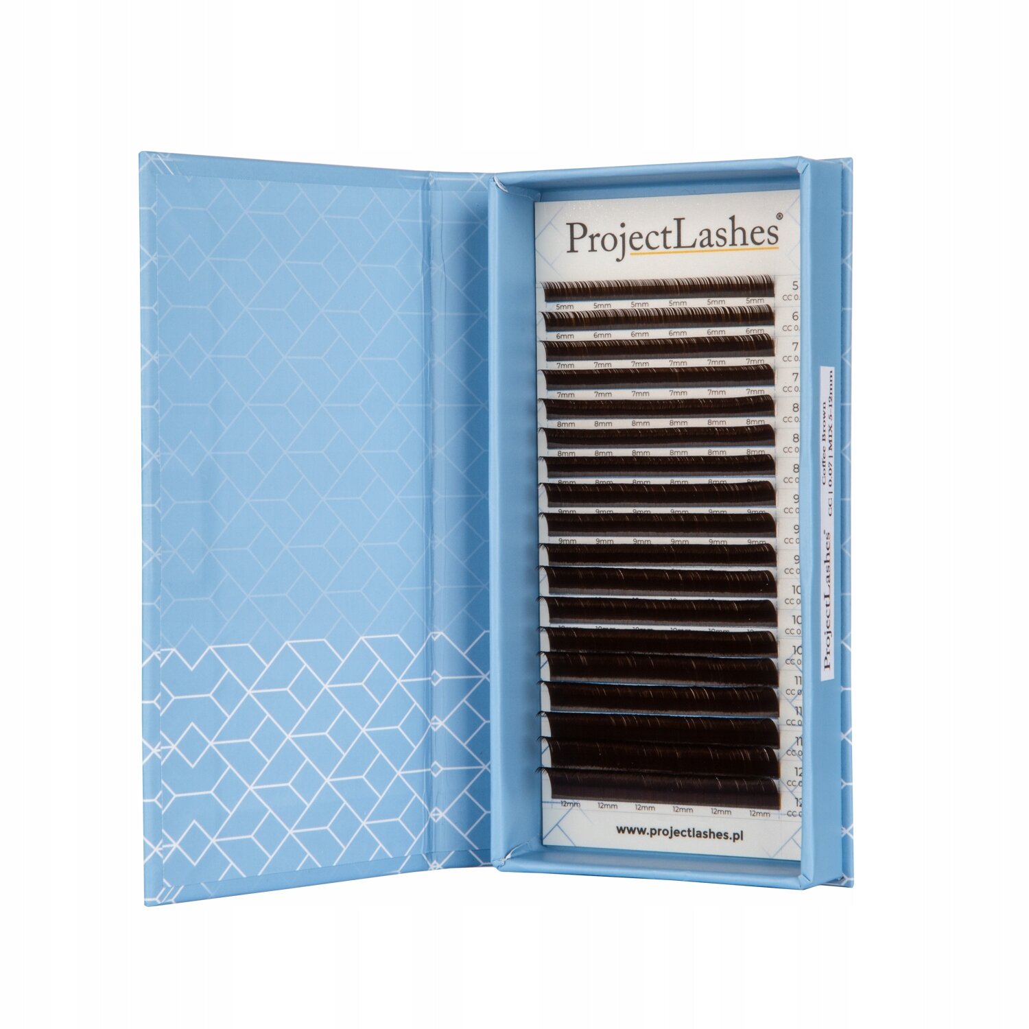Rzęsy Project Lashes CC 0,07 5-12mm JASNY brąz brązowe