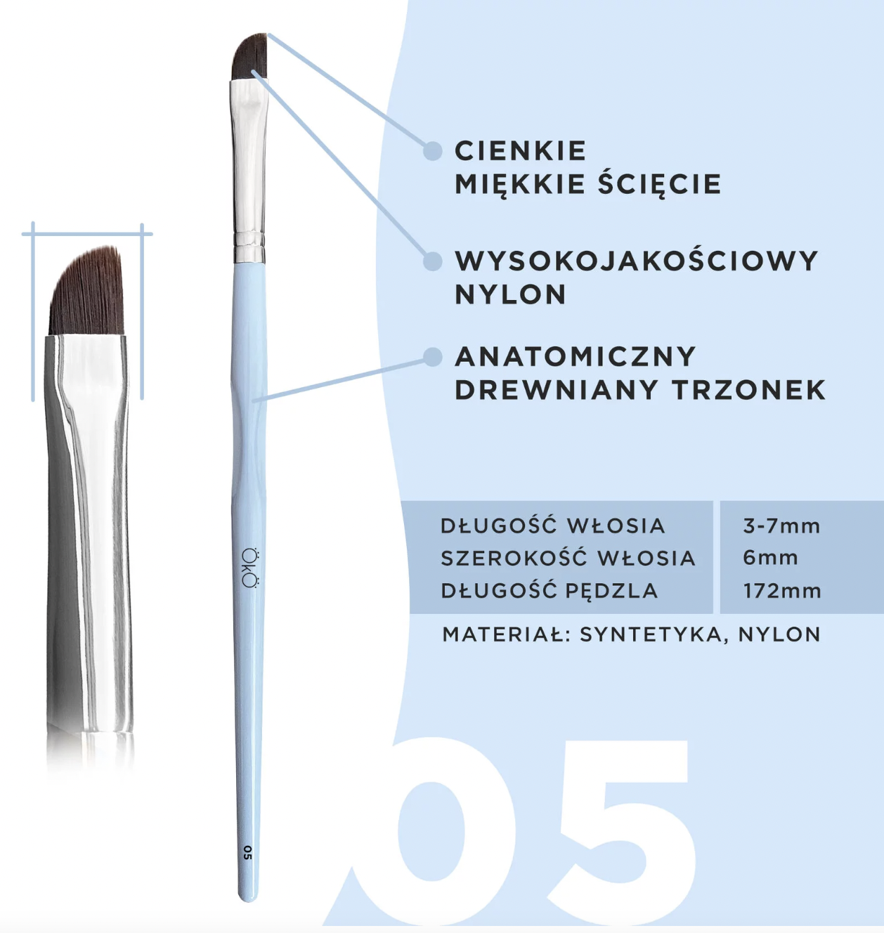 Pędzel OKO #5 do stylizacji brwi miękki ścięty pędzelek
