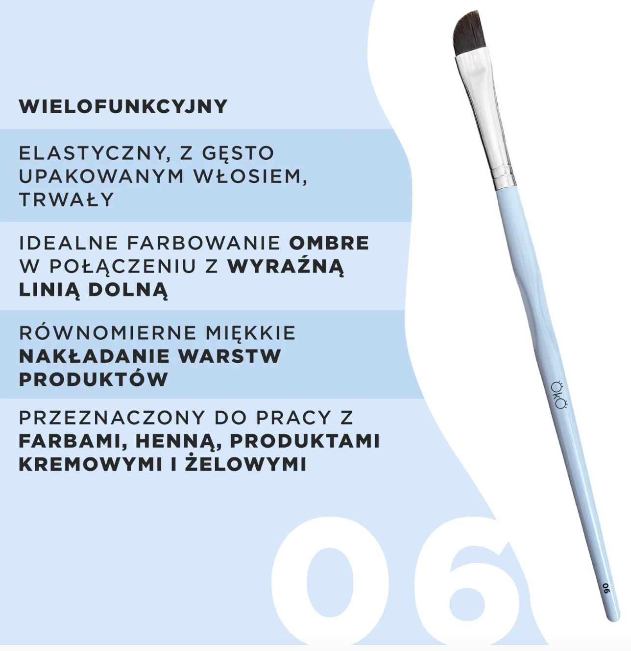Pędzel OKO #6 do stylizacji brwi miękki ścięty duży pędzelek