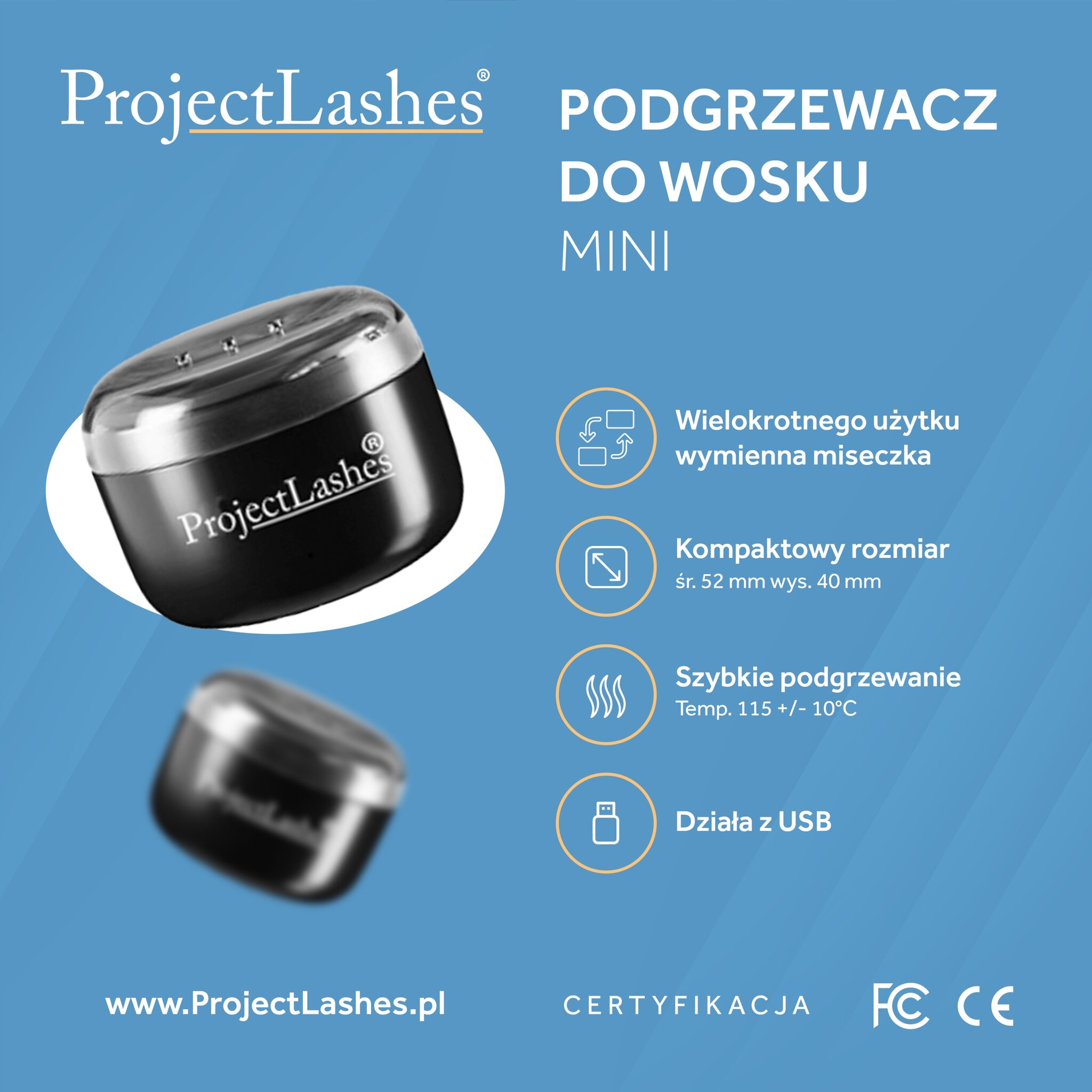Podgrzewacz do wosku depilacji ProjectLashes Mini Wax Heater na USB
