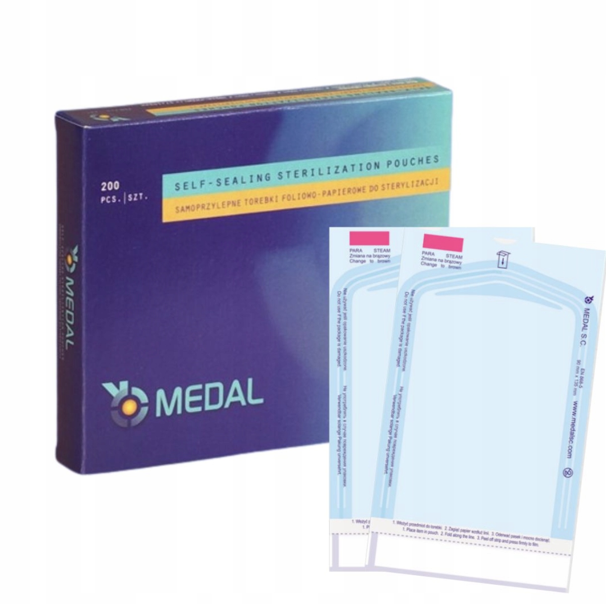 Torebki woreczki do sterylizacji 57x100mm MEDAL samoprzylepne