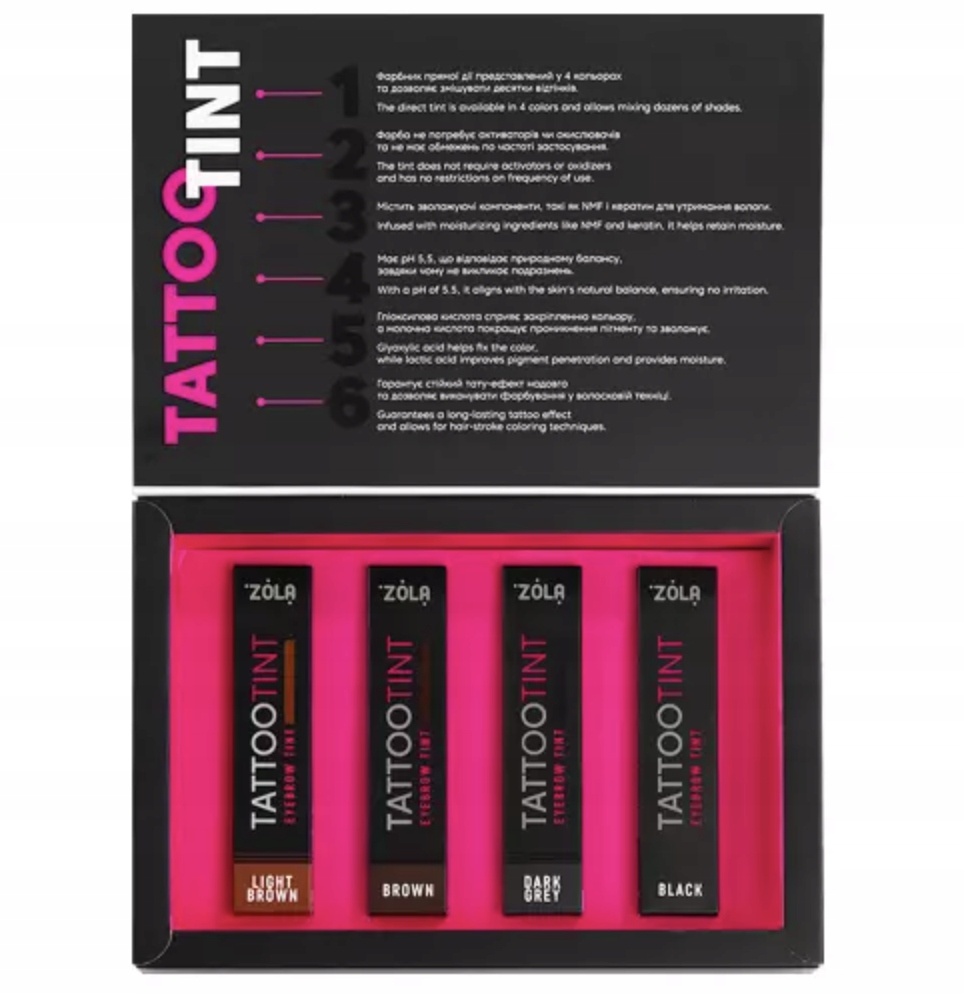ZOLA farba farbki do brwi i rzęs Tattoo Tint ZESTAW 4x 15 ml farbka