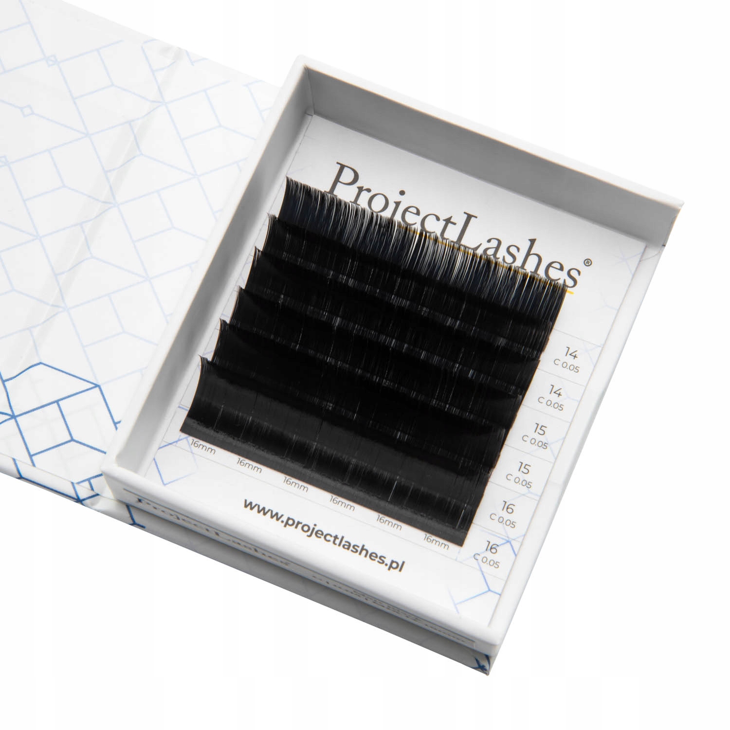Sztuczne rzęsy do przedłużania ProjectLashes C 0,10 14-16mm czarne MIX MAT