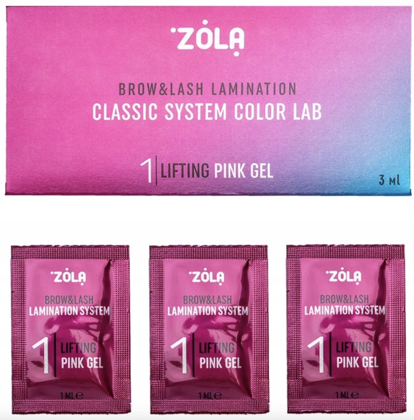 Zestaw do laminacji rzęs i brwi ZOLA Color Lab 1/2/3 Lifting Color Gel 3 ml