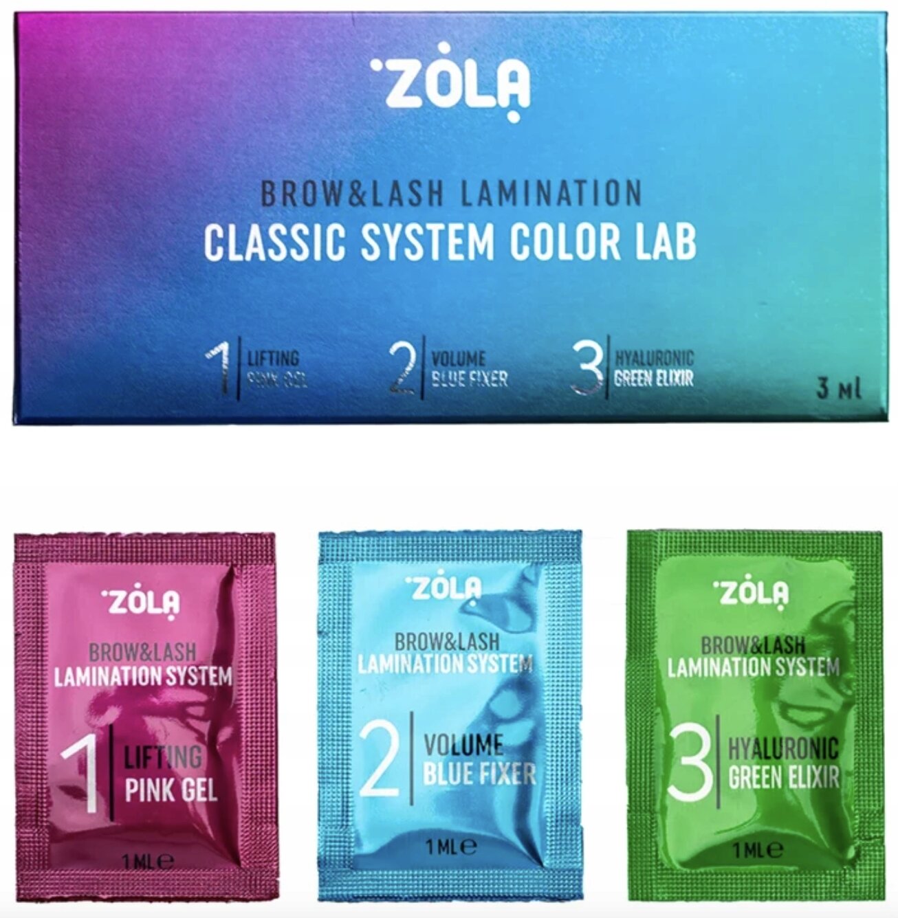 Zestaw do laminacji rzęs i brwi ZOLA Color Lab 1/2/3 Lifting Color Gel 3 ml