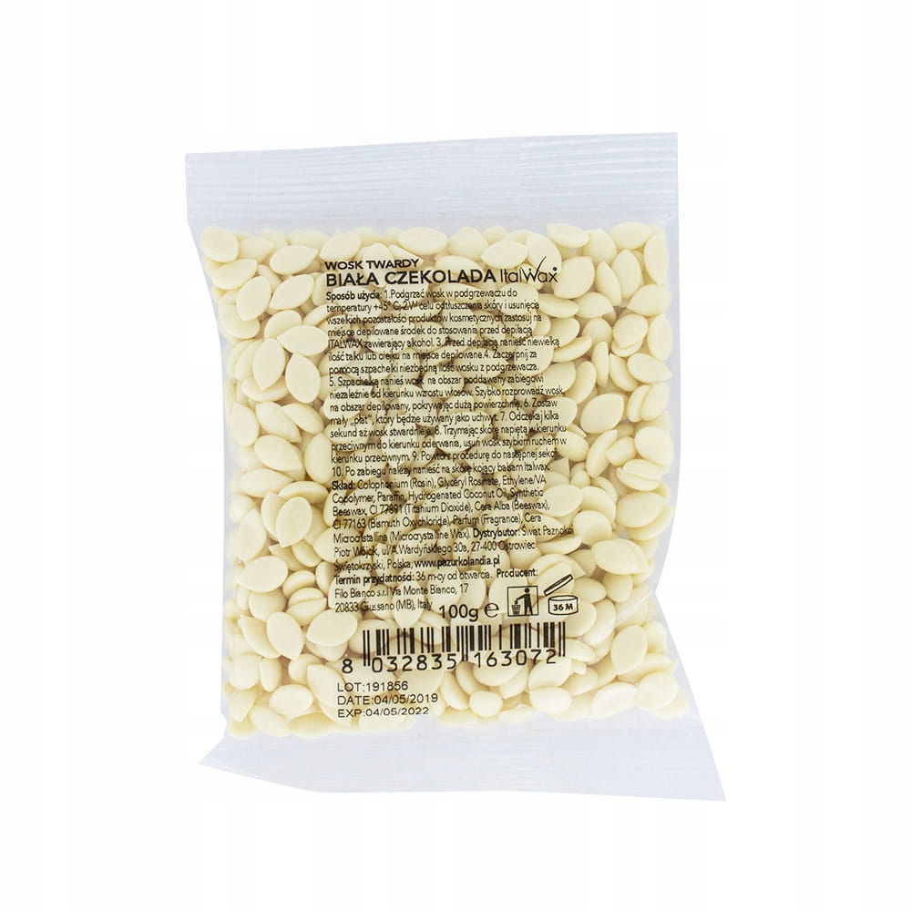 ITALWAX wosk do depilacji bezpaskowej dropsy TWARDY White Chocolate 100g