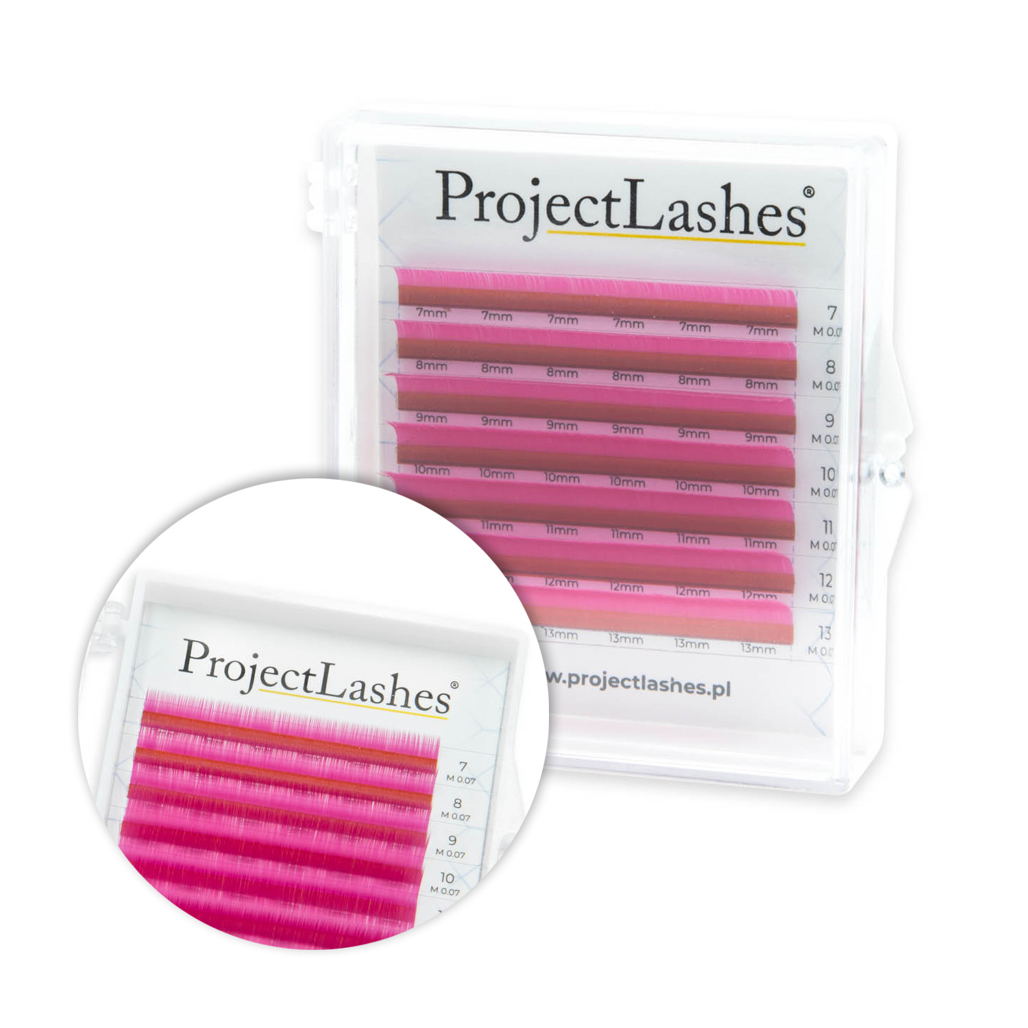 Rzęsy kolorowe ProjectLashes HOT PINK CC 0,07 MIX 7-13 mm