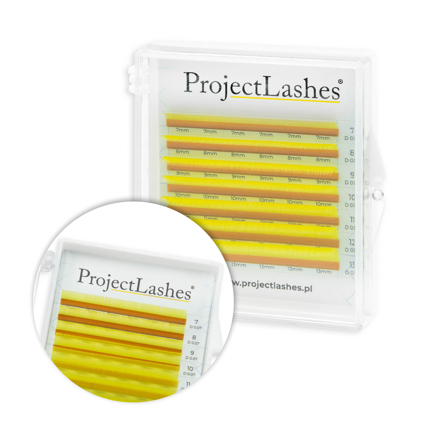 Rzęsy kolorowe ProjectLashes YELLOW C 0,07 MIX 7-13 mm