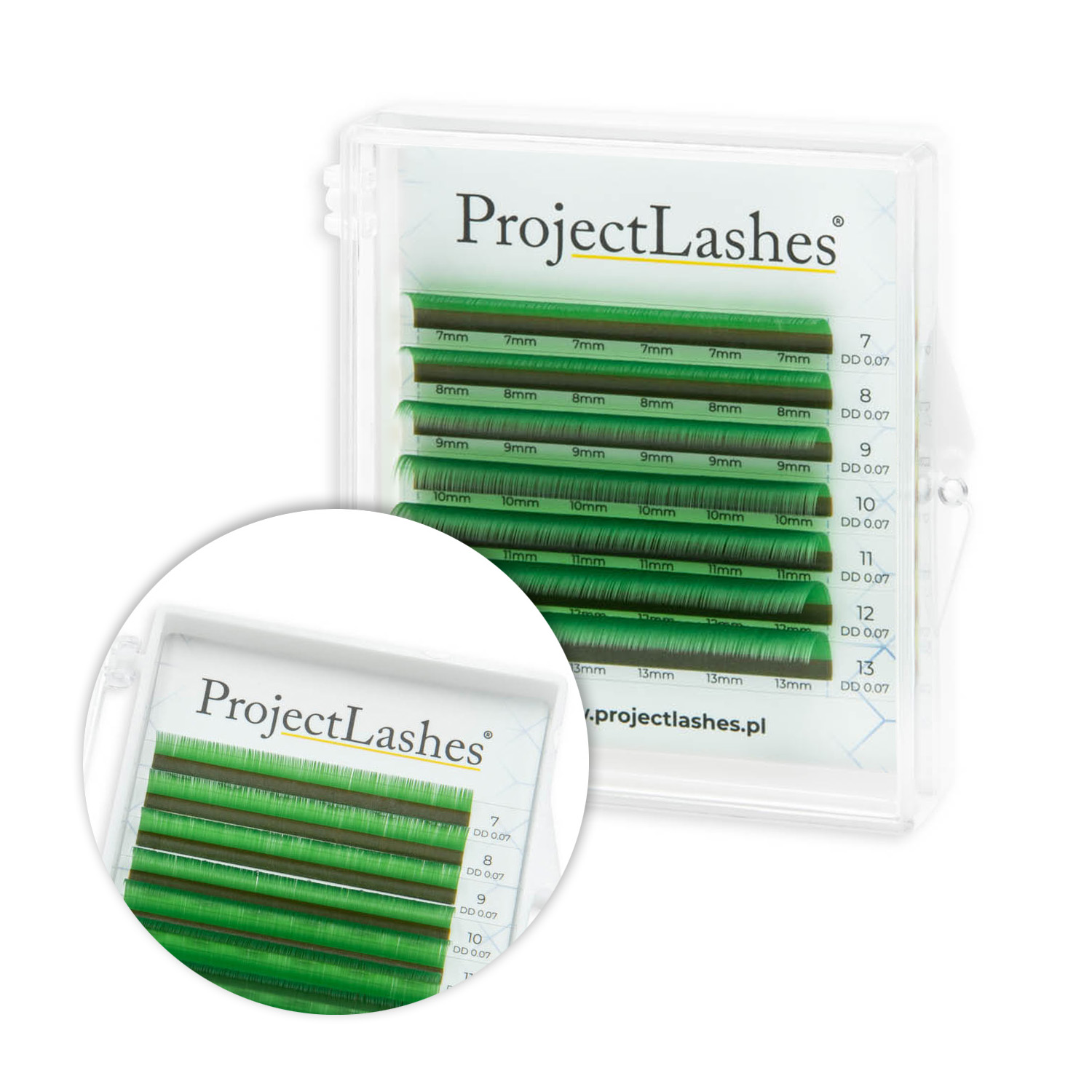 Rzęsy kolorowe ProjectLashes GREEN MIX 7-13 mm
